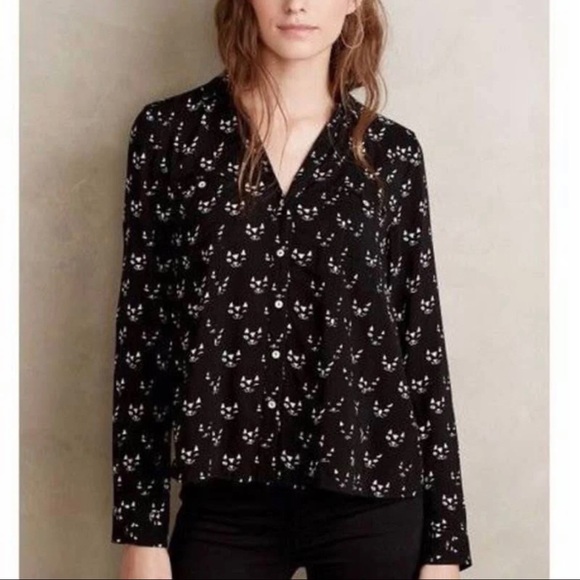 Anthropologie Tops - Anthro Maeve Cat Print Long Sleeve Blouse
